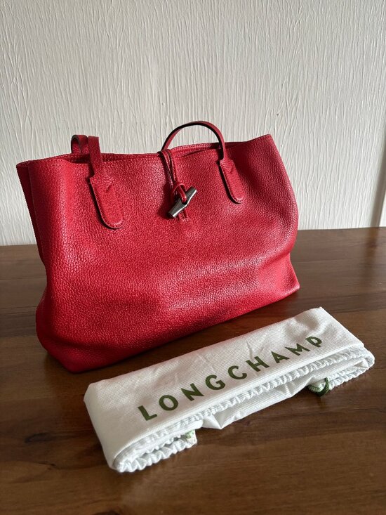 Longchamp Handbags - Longchamp oseau Essential Medium Leather Tote RED